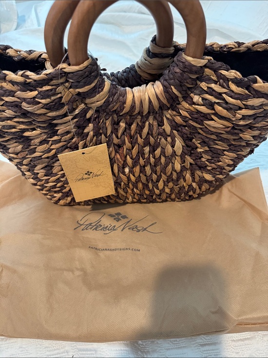 Patricia Nash Handbags - Patricia Nash Brown and Tan Braided Straw Tote with Wooden Handles